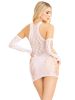 2 Pc Lace Racer Back Mini Dress And Gloves - One Size - White