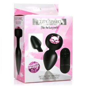 28X Silicone Vibrating Pink Gem Anal Plug With Remote - Small
