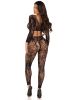 2 Pc Lace Crop Top And Footless Tights - One Size - Black