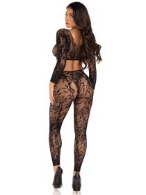 2 Pc Lace Crop Top And Footless Tights - One Size - Black