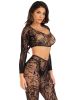 2 Pc Lace Crop Top And Footless Tights - One Size - Black