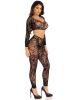 2 Pc Lace Crop Top And Footless Tights - One Size - Black