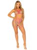 3 Pc Rainbow Net Bikini Top With G-String Panty And Biker Chaps - One Size - Multicolor