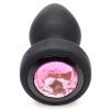 28X Silicone Vibrating Pink Gem Anal Plug With Remote - Small