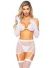 5 Pc Rhinestone Bikini Top G-String Garter Skirt, Gloves And Stockings - One Size - White