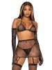 5 Pc Rhinestone Bikini Top G-String Garter Skirt, Gloves And Stockings - One Size - Black