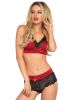 2 Pc. Lace Trimmed Spandex Bralette & Brazilian Back Boy Shorts - Small/ Medium - Red/ Black