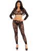 2 Pc Lace Crop Top And Footless Tights - One Size - Black