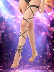 Charcoal Silver Metallic Leg Wrap Garter â€“ Stretch Lurex Festival & Dance Accessory