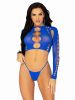 2 Pc Seamless Cut Out Long Sleeve Crop Top And G-String Panty - One Size - Royal Blue
