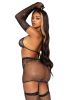 5 Pc Rhinestone Bikini Top G-String Garter Skirt, Gloves And Stockings - One Size - Black