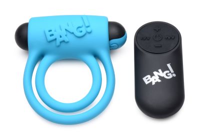 Bang - Silicone Cockring And Bullet With Remote Control - Blue