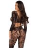 2 Pc Lace Crop Top And Footless Tights - One Size - Black