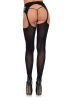 Diamond Net Opaque Stockings with Attached Garter - Black - One Size