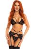 3Pc Lace Bra Top Set - Black - Medium