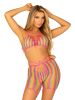 3 Pc Rainbow Net Bikini Top With G-String Panty And Biker Chaps - One Size - Multicolor
