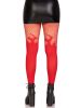 Opaque Flame Tights With Fishnet Top - One Size - Red
