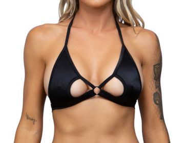 Keyhole Ring Halter Bikini Top (Color: Fuchsia)