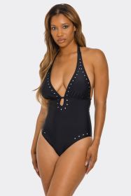 2719 Geo Accent Swimsuit (Color: black, size: XL)