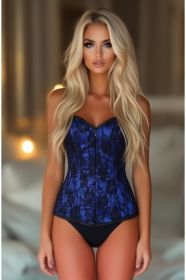 Lavish Blue Lace Front Zipper Corset (Size: Small)