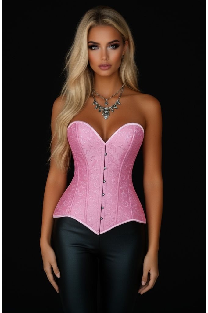 Lavish Lt Pink Brocade Overbust Corset W/Busk Closure (Size: XSmall)