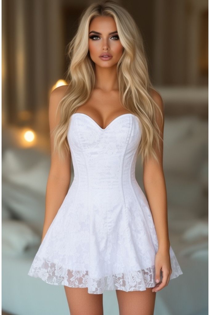 Lavish White Lace Corset Dress (Size: Small)