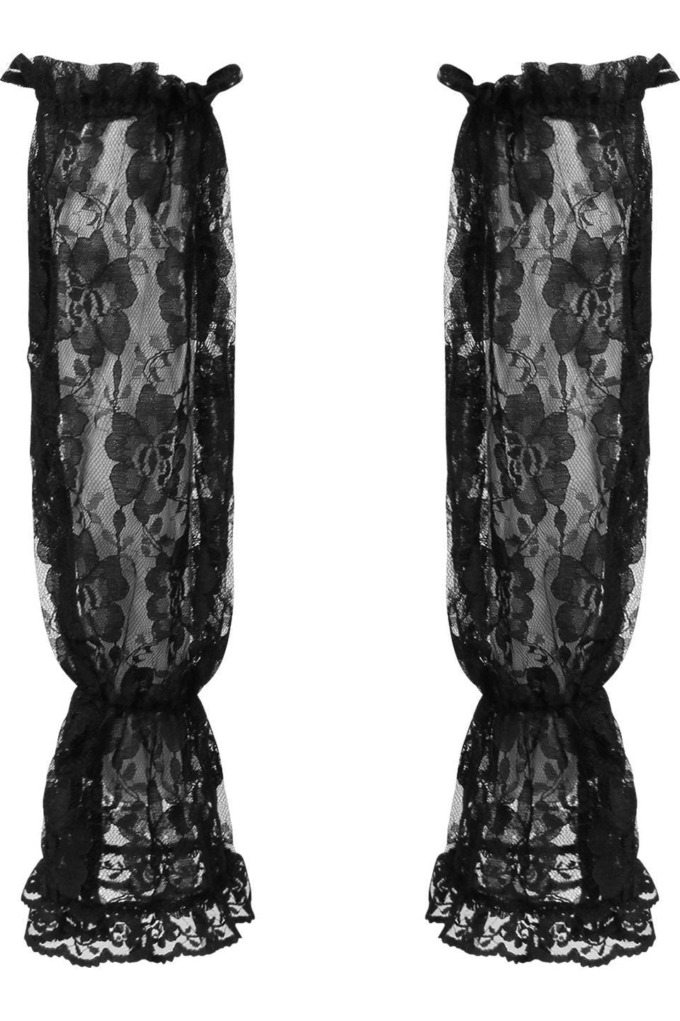 Black Sheer Lace Smocked Sleeves (Size: One Size)