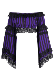 Black/Purple Striped Smocked Flare Sleeve Peasant Top (Size: Regular)