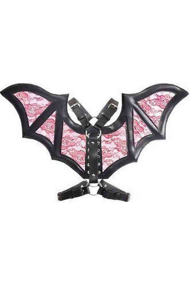 Black/Red Faux Leather & Lace Wing Harness (Size: Regular)