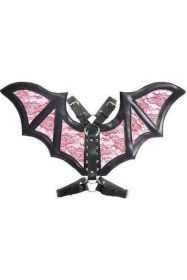 Black/Red Faux Leather & Lace Wing Harness (Size: Regular)