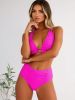 Women's Crochet Triangle Bikini Set, Halter Neck Top with High Waist Bottom, Neon Pink Two-Piece Swimwear for Beach Vacation