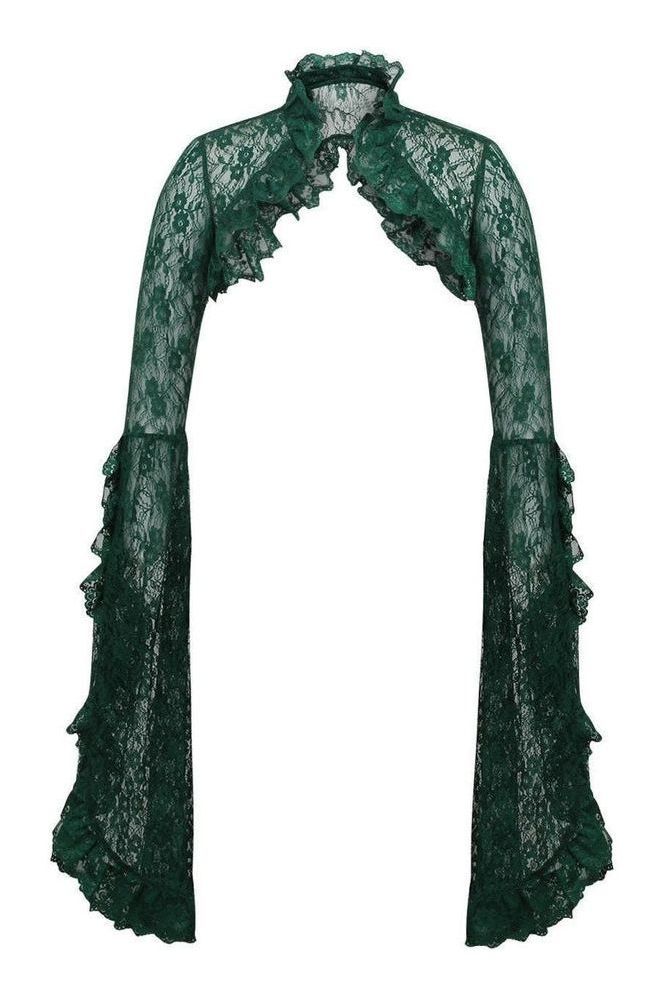 Dark Green Lace Shrug Bolero Jacket (Size: One Size)