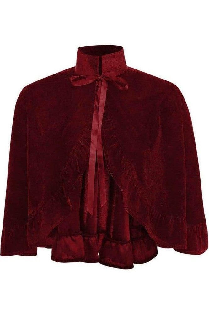 Dark Red Velvet Ruffle Cape (Size: One Size)