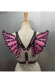 Faux Leather Pink Butterfly Wing Harness (Size: Regular)