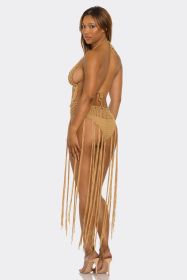 2763 Fringe Fever Bikini (Color: Tan, size: L)