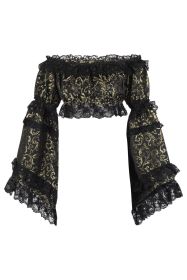 Gold/Black Brocade Smocked Flare Sleeve Peasant Top (Size: Regular)