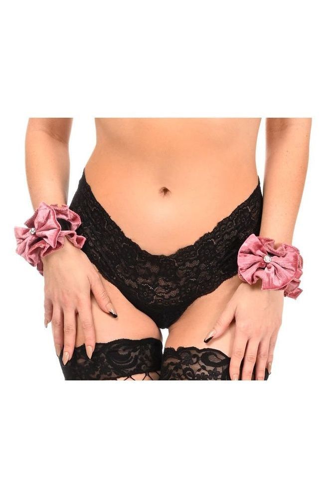 Kitten Collection Dusty Rose Velvet Wristlets (Set of 2) (Size: Regular)