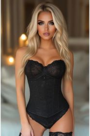 Lavish Black Underbust Corset w/Black Lace Overlay (Size: Small)
