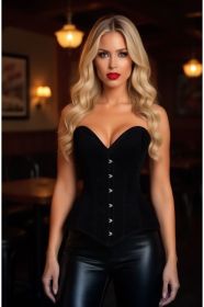 Lavish Black Velvet Overbust Corset Sweetheart Neckline Busk Closure (Size: XSmall)