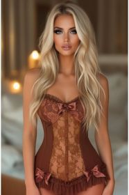 Lavish Caramel Lycra & Lace Hook & Eye Stretch Bustier Corset (Size: XSmall)