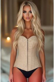 Lavish Dark Beige Lace Overbust Corset w/Zipper (Size: Small)