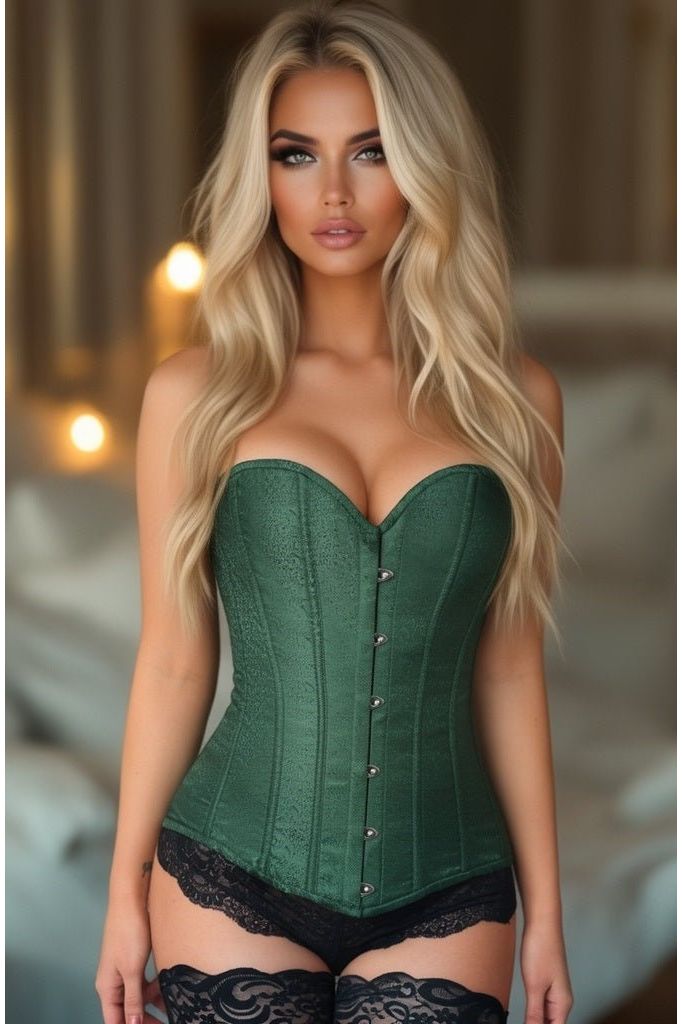 Lavish Dark Green Brocade Corset (Size: Small)