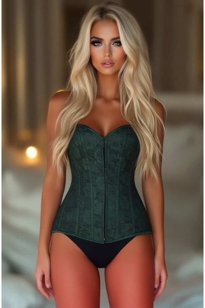 Lavish Dark Green Lace Overbust Corset w/Zipper (Size: Small)