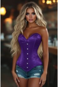 Lavish Dark Purple Satin Overbust Corset Sweetheart Neckline Busk Closure (Size: XSmall)