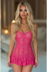 Lavish Fuchsia Sheer Lace Corset Dress (Size: Small)