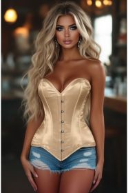 Lavish Gold Satin Overbust Corset Sweetheart Neckline Busk Closure (Size: XSmall)