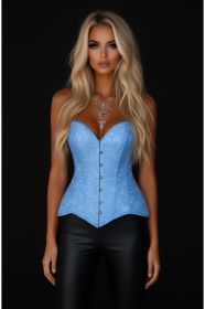 Lavish Lt Blue Brocade Overbust Corset W/Busk Closure (Size: XSmall)