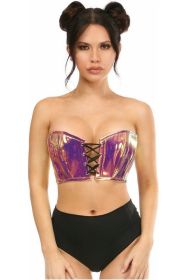 Lavish Rainbow Gold Holo Lace-Up Bustier Top (Size: Small)