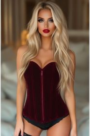 Lavish Red Crushed Velvet Overbust Corset (Size: Small)
