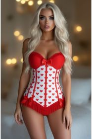 Lavish White & Red Hearts Lycra Hook & Eye Back Closure Bustier (Size: XSmall)